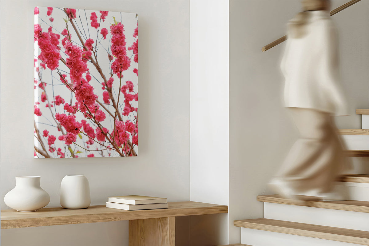 Crimson blossom print shown as a canvas print.
