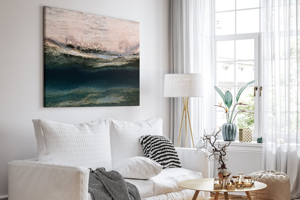 Rose Crest print shown as a canvas print in a white room.