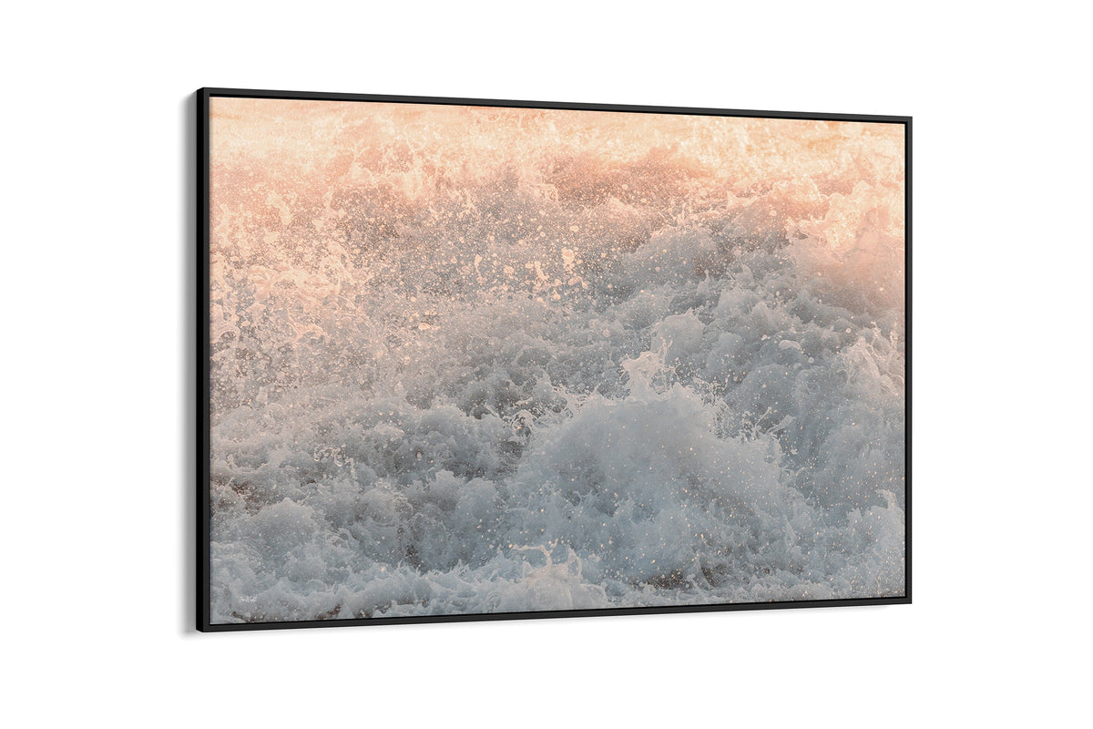 Peach Spray print shown as a canvas in a black float frame.