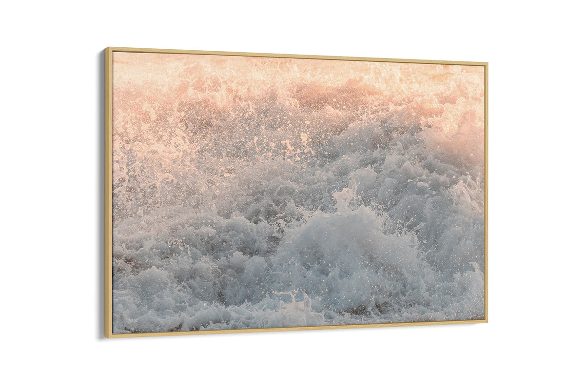 Peach Spray print shown as a canvas in an oak float frame.
