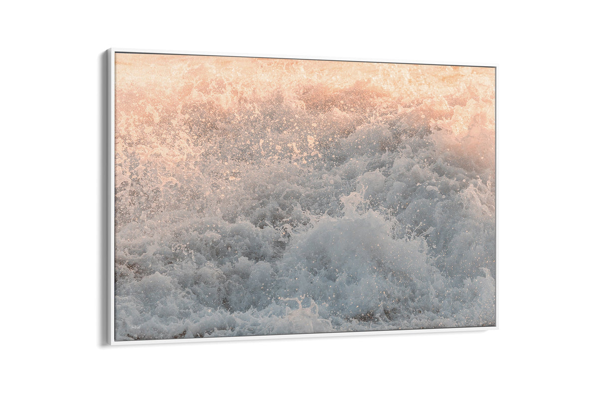 Peach Spray print shown as a canvas in a white float frame.