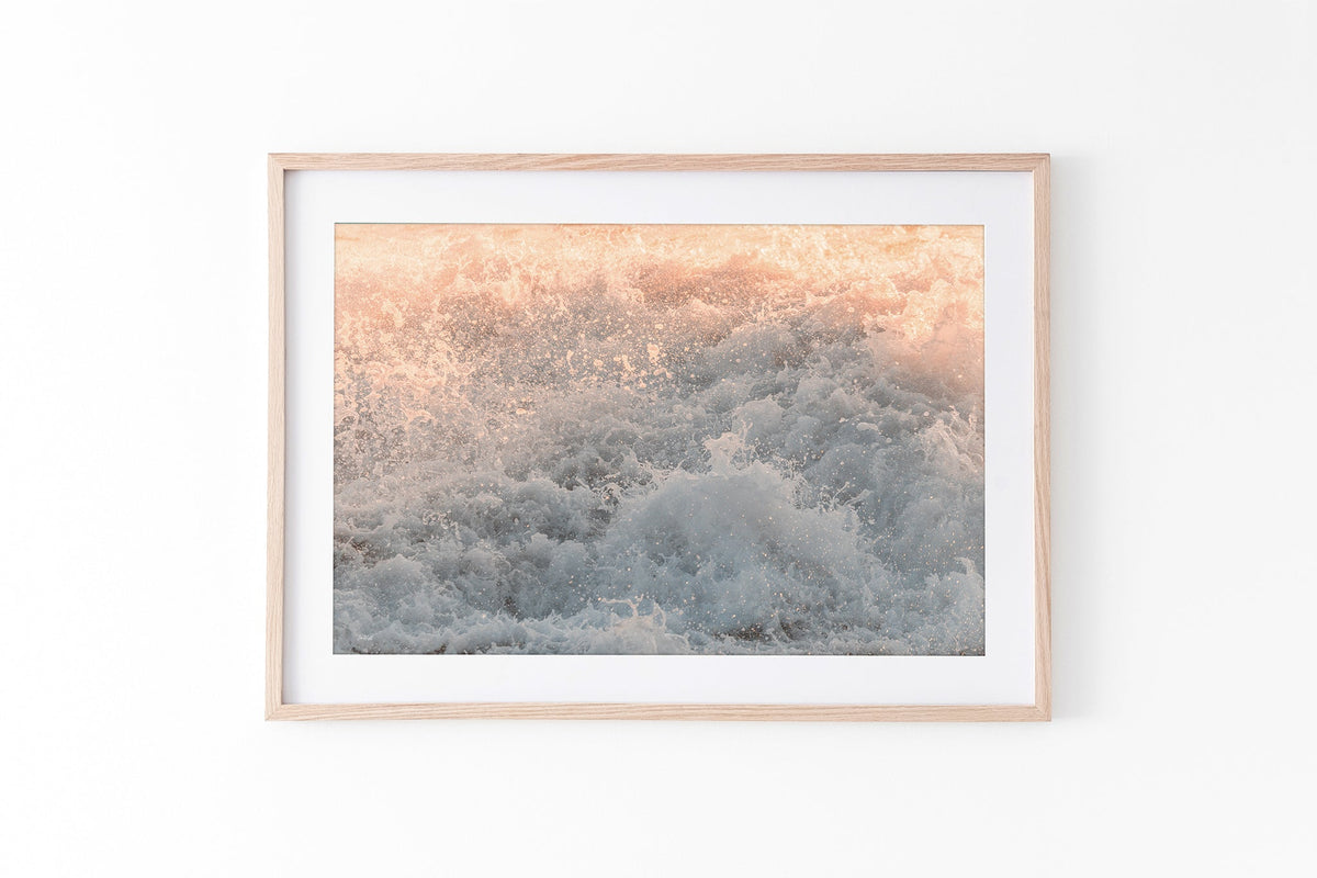 Peach Spray print shown framed in oak.