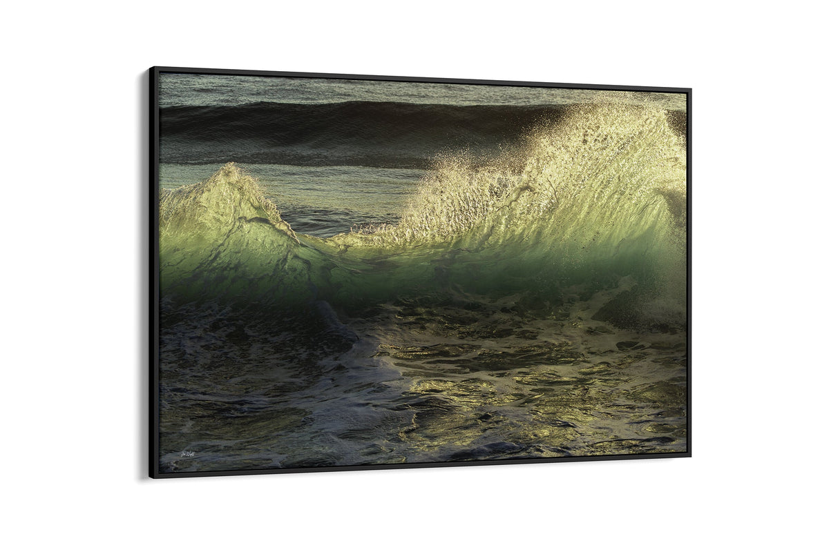Emerald Crest print shown as a canvas in a black float frame.