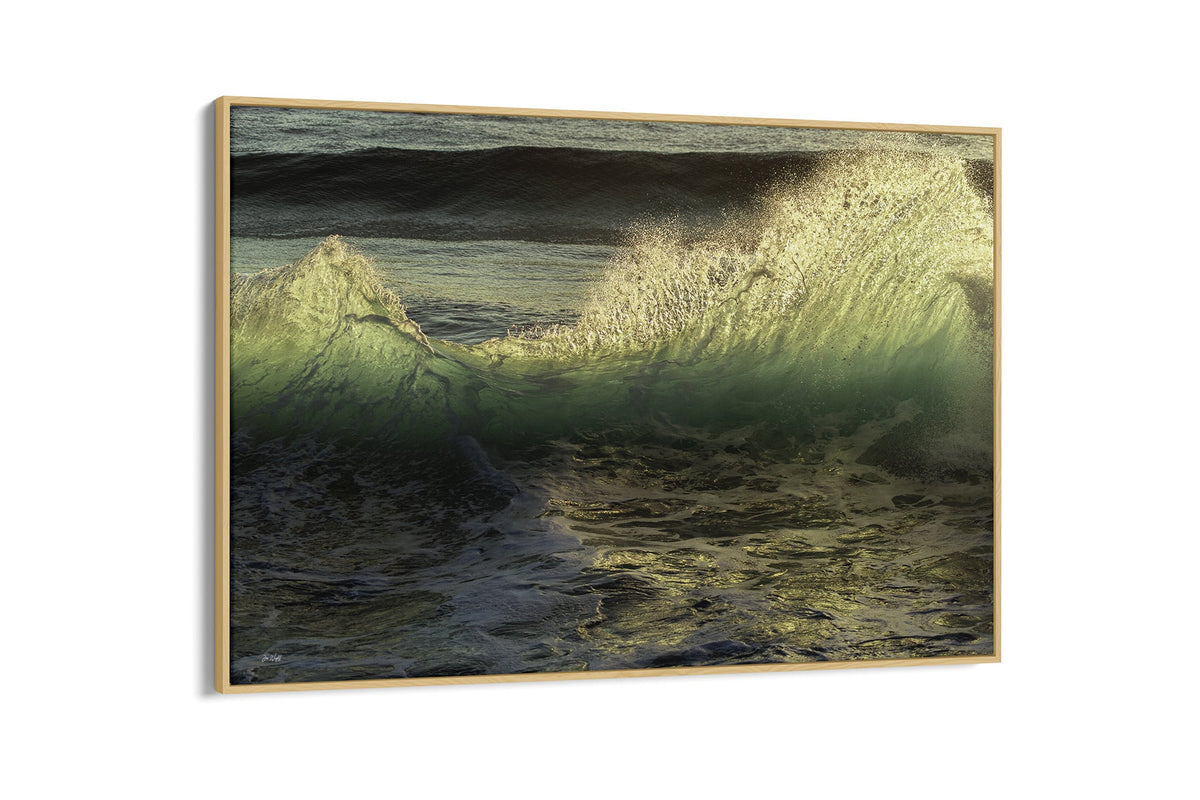 Emerald Crest print shown as a canvas in an oak float frame.