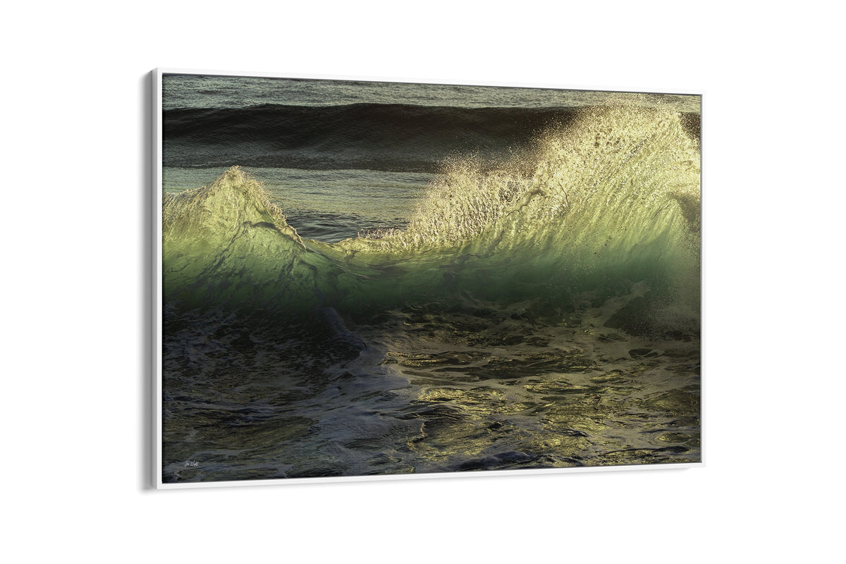 Emerald Crest print shown as a canvas in a white float frame.