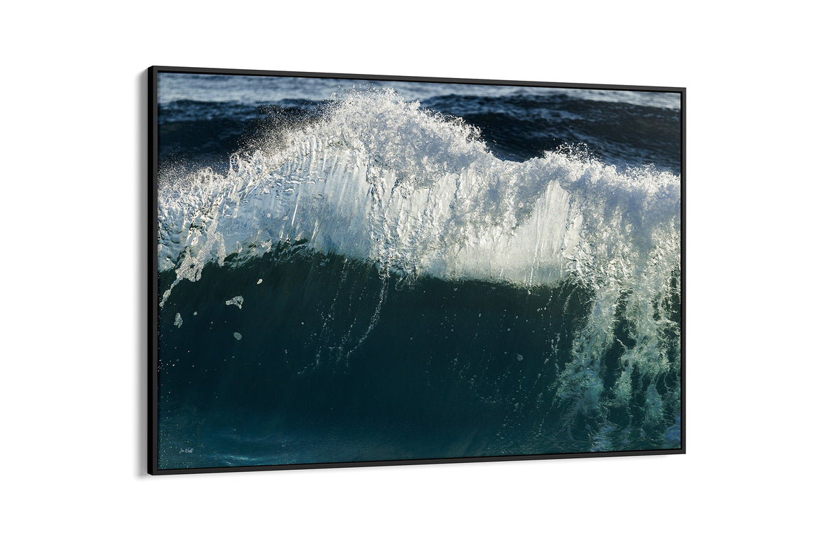 Glacier Crest print shown as a canvas in a black float frame.