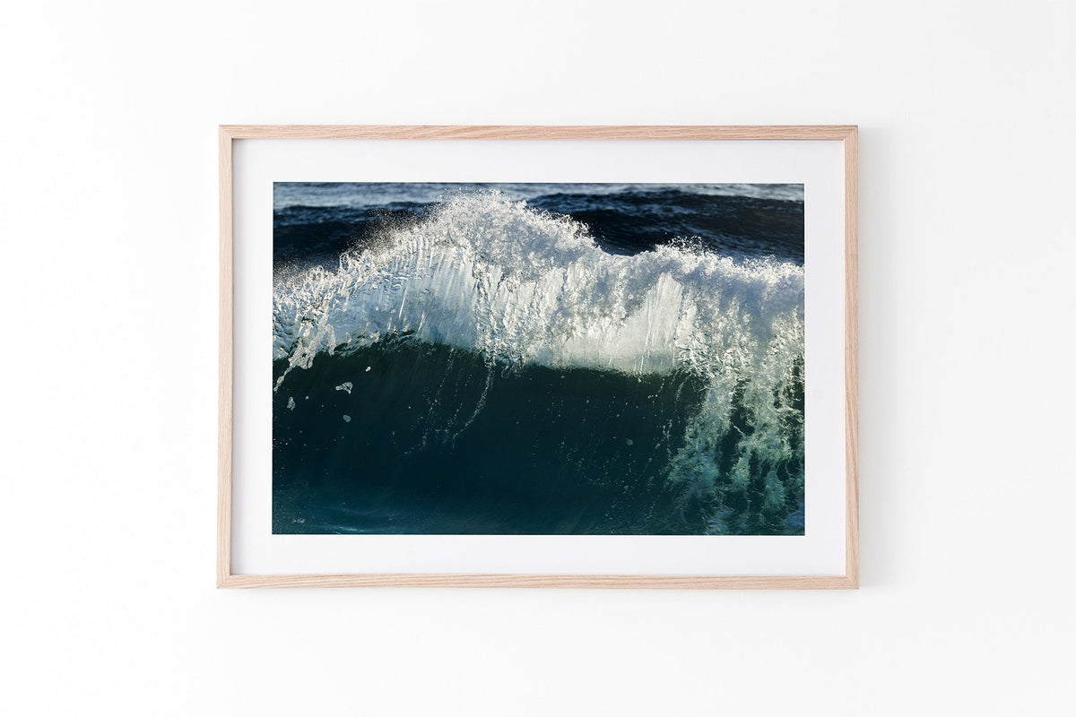 Glacier Crest print shown framed in oak.