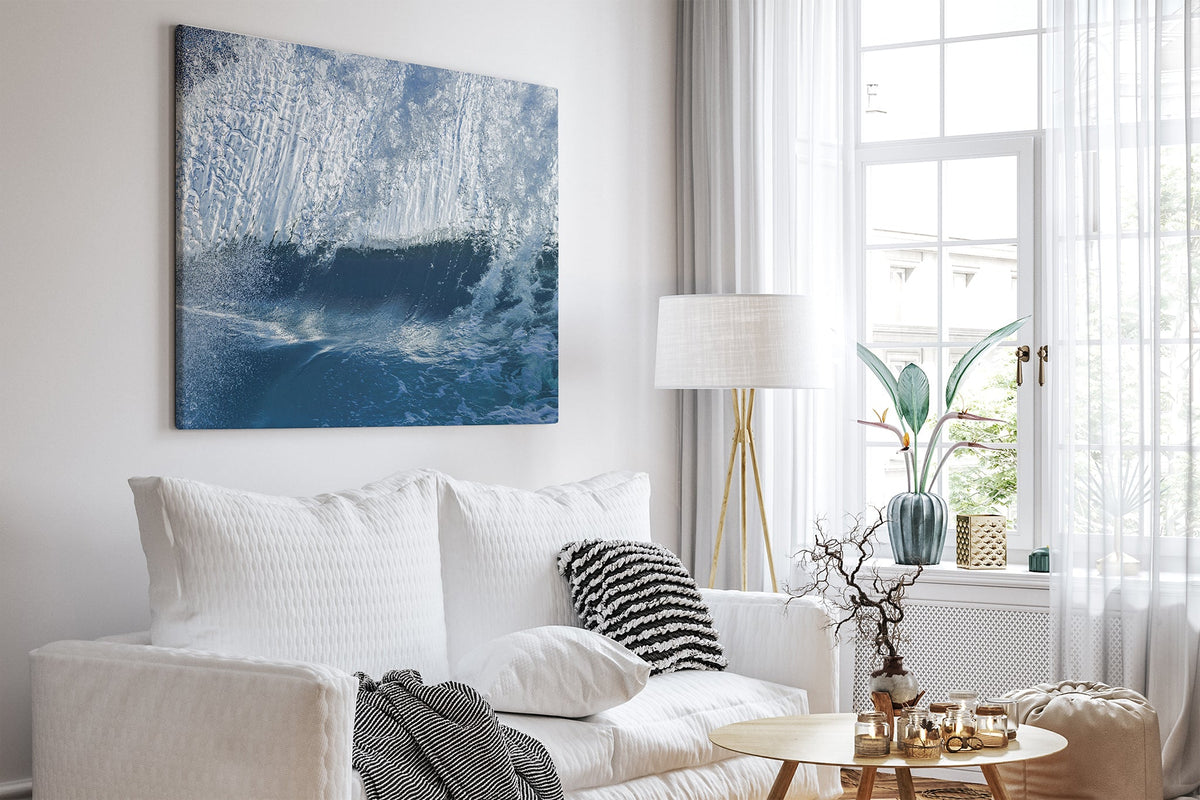 Ice Cascade print shown as a canvas print in a white room.