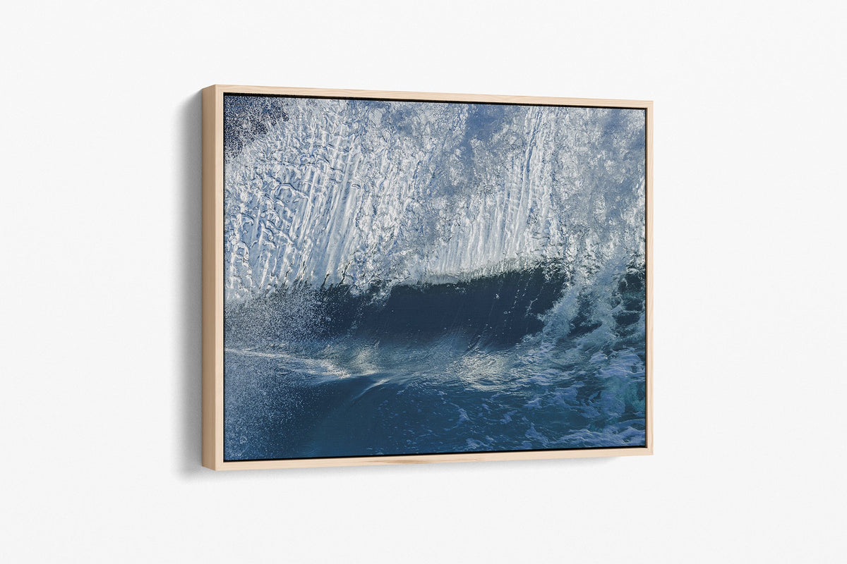 Ice Cascade print shown as a canvas in an oak float frame.
