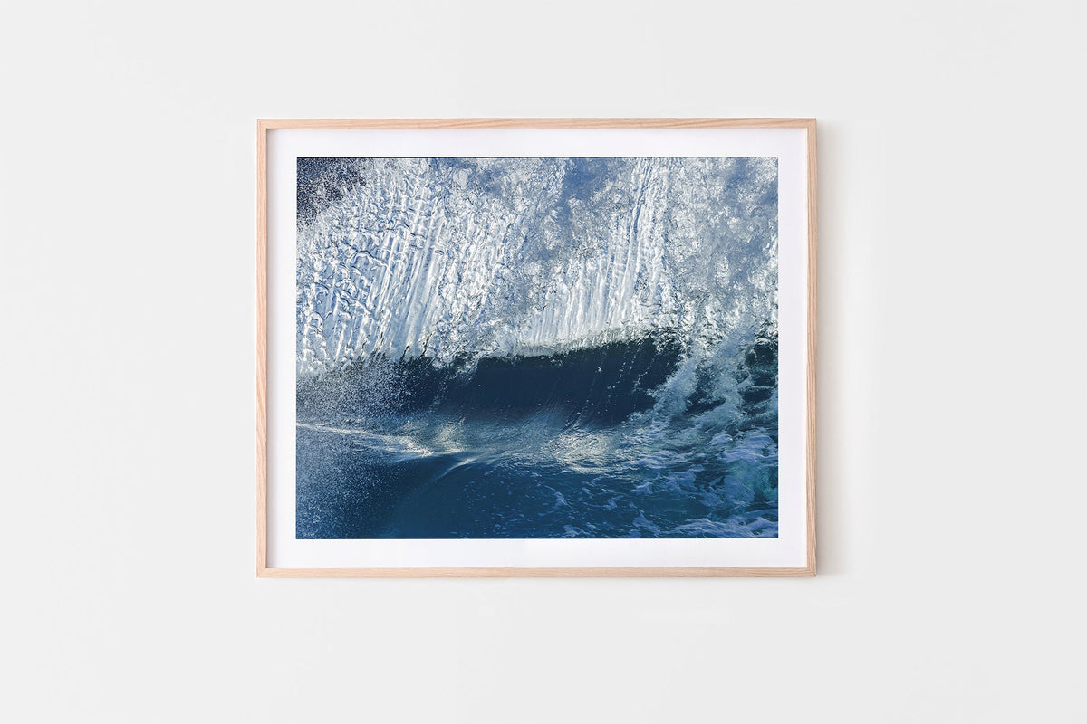 Ice Cascade print shown framed in oak.