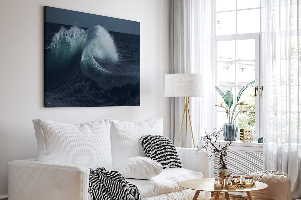 Moonlit Curl print shown as a canvas print in a white room.