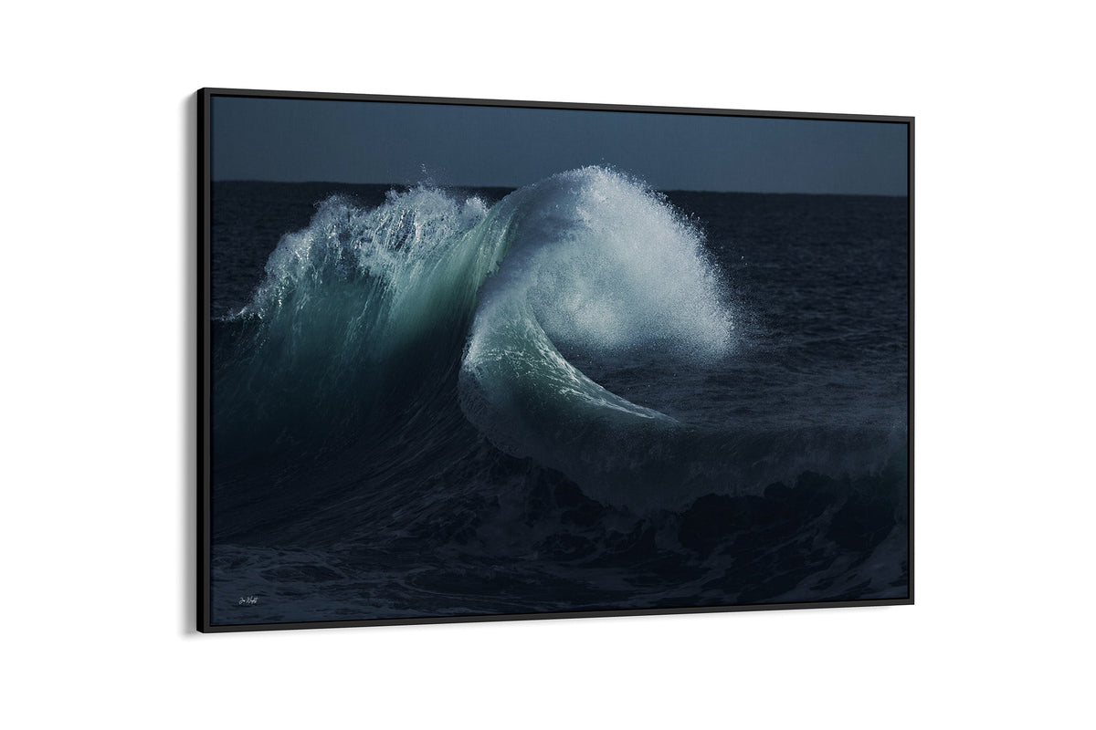 Moonlit Curl print shown as a canvas in a black float frame.