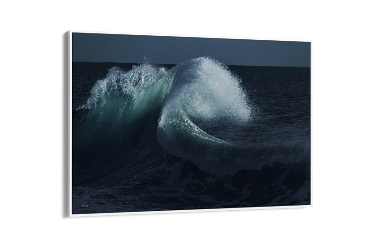 Moonlit Curl print shown as a canvas in a white float frame.