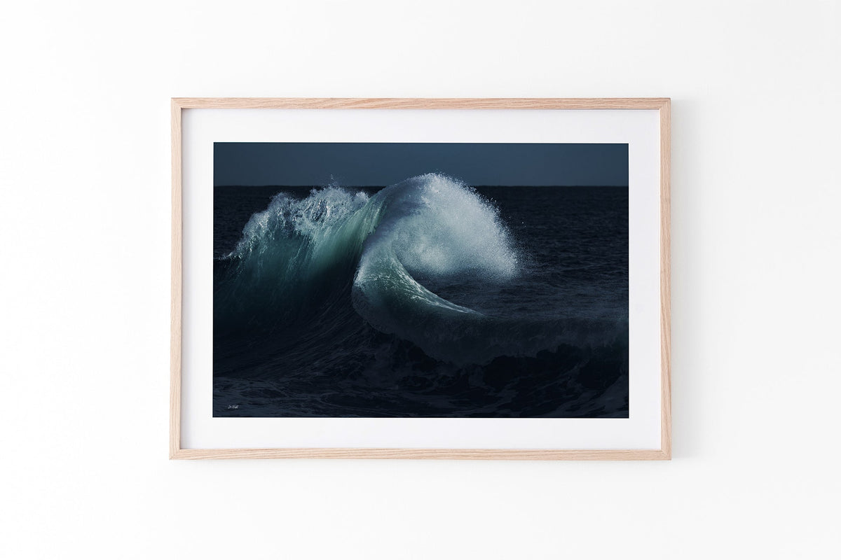 Moonlit Curl print shown framed in oak.
