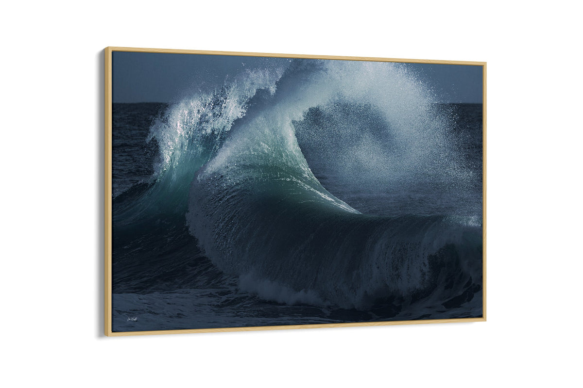 Rising Surge print shown as a canvas in an oak float frame.