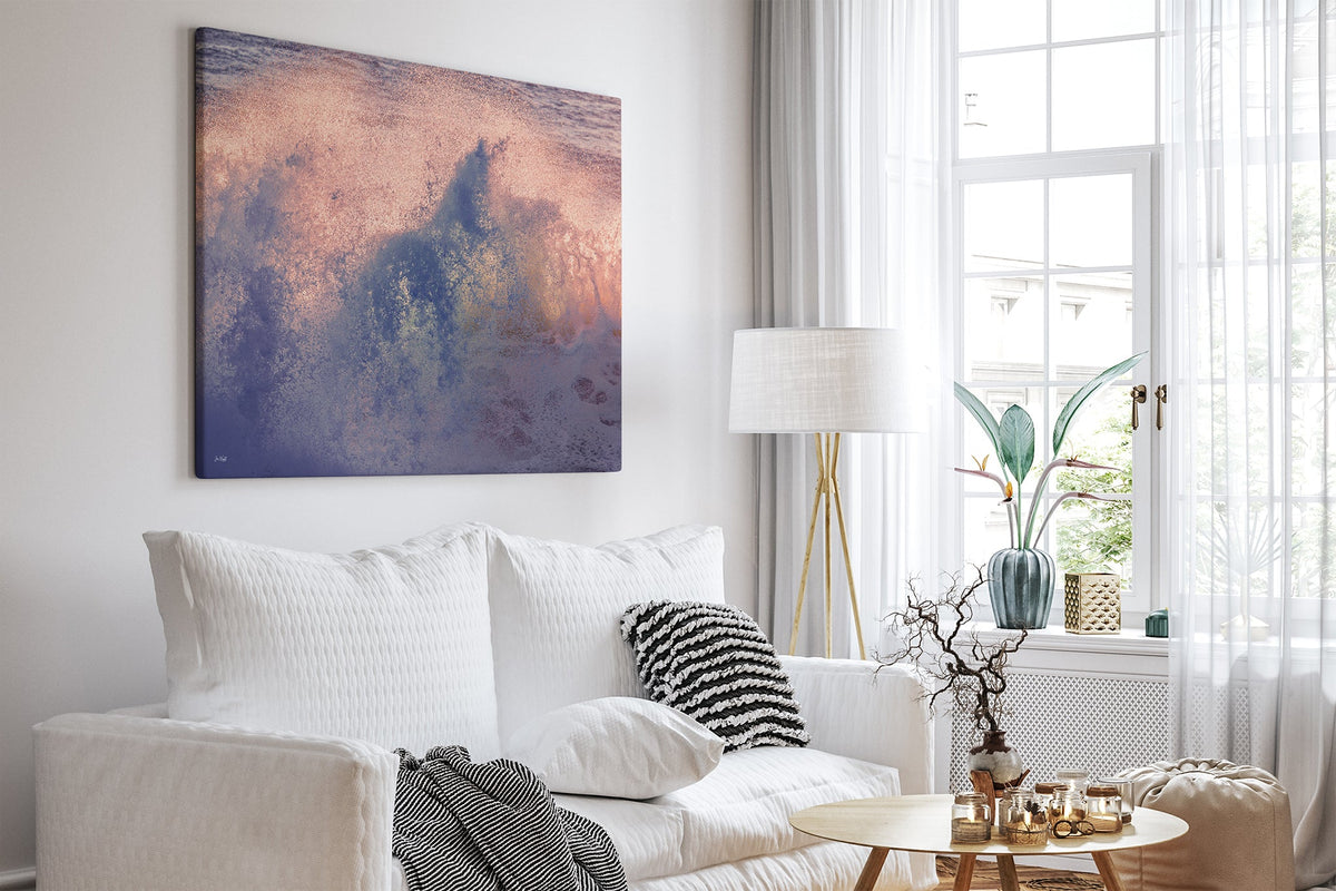 Dusk Burst print shown as a canvas print in a white room.