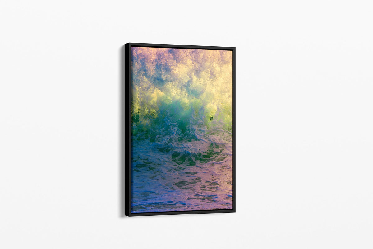 Happy Face print shown as a canvas in a black float frame.
