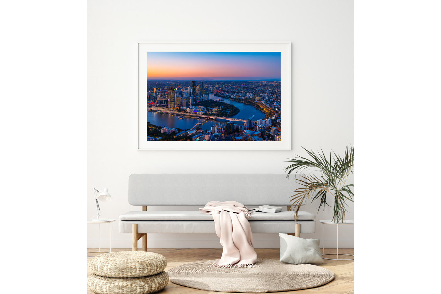 Brisbane City Wall Art White Frame Print