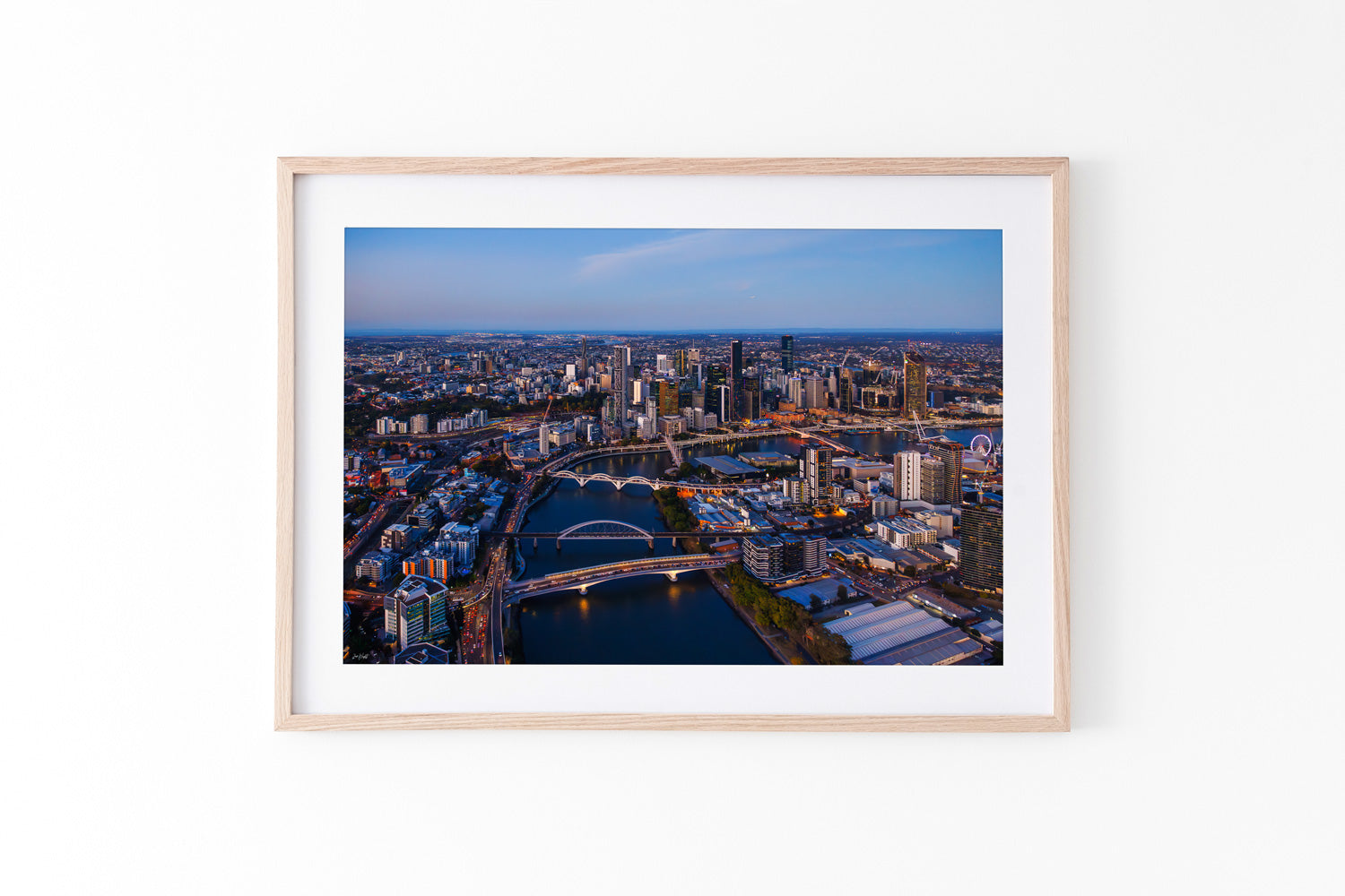Brisbane City Aerial Art Oak Frame