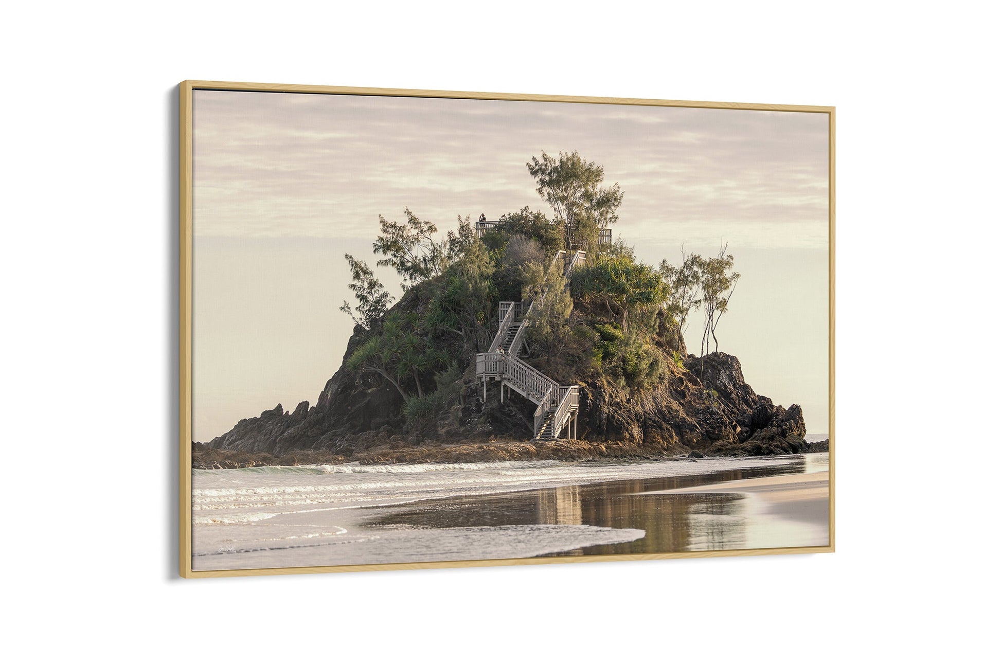 Golden Headland print shown as an oak float frame canvas.