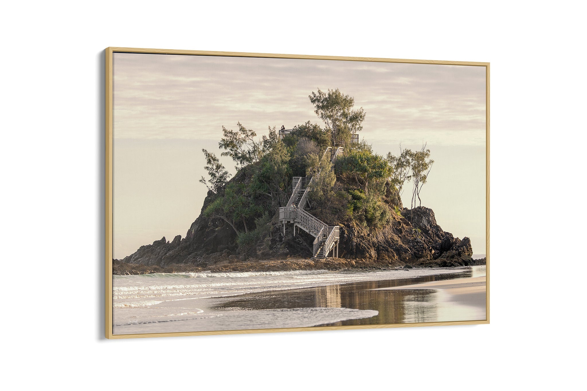 Golden Headland print shown as an oak float frame canvas.