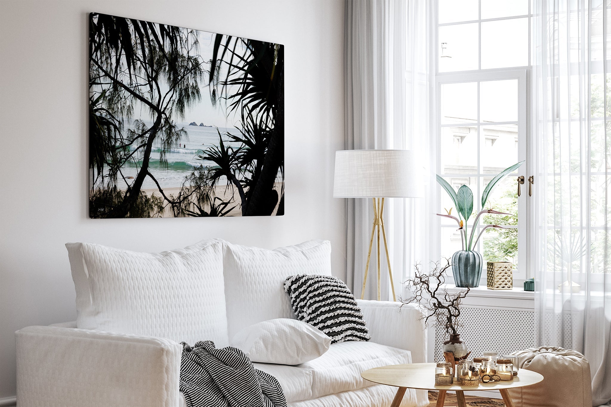Framed Horizon print shown as a canvas print in a white toned room.
