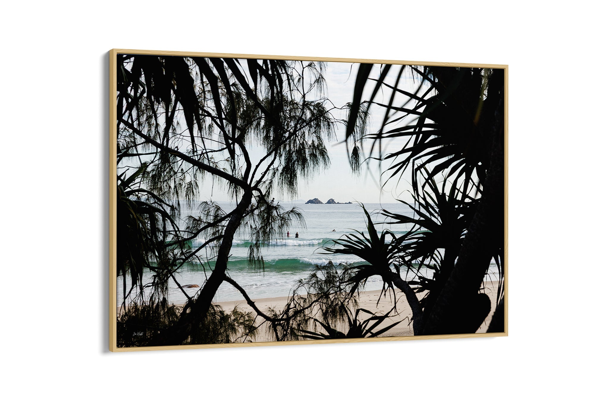 Framed Horizon print shown as an oak float frame canvas.