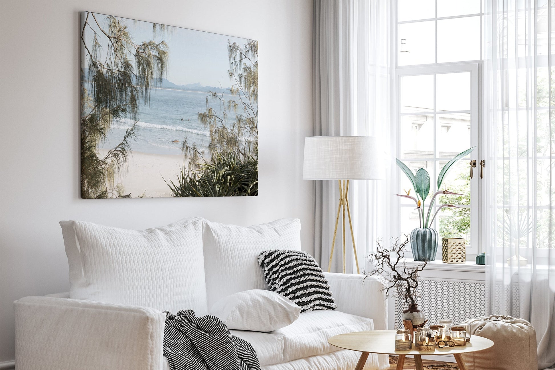 Hinterland Horizon print shown as a canvas print in a white toned room.
