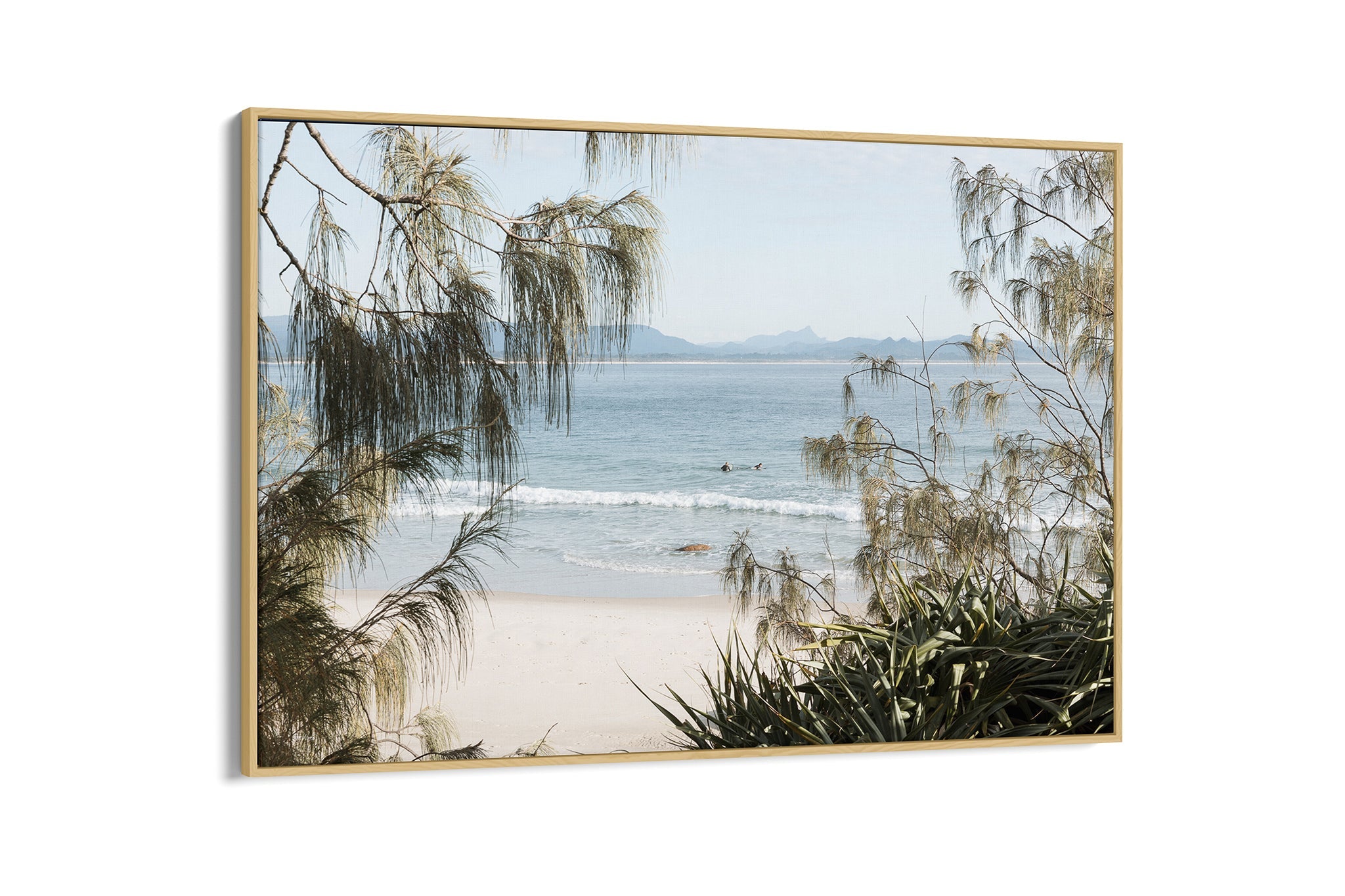 Hinterland Horizon print shown as an oak float frame canvas.