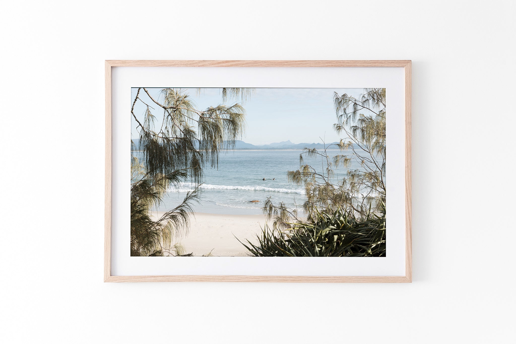 Hinterland Horizon print shown framed in oak.