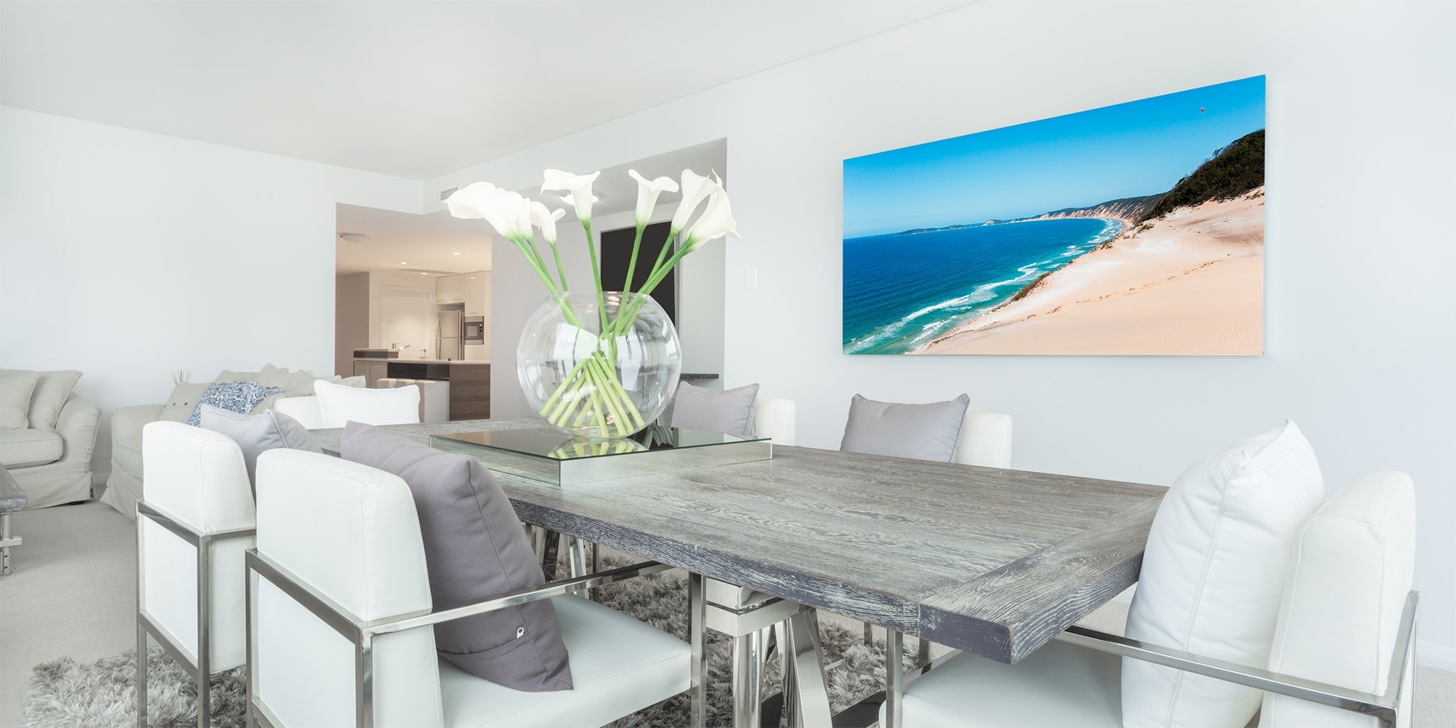 Rainbow Beach coloured sands print shown as an acrylic face mount.