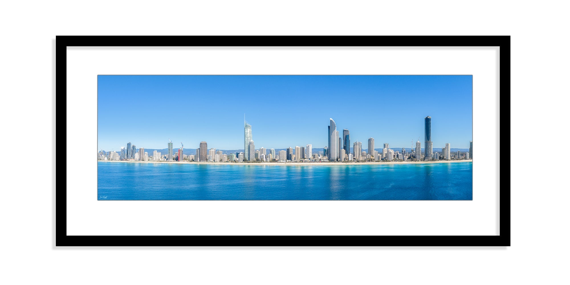The Skyline Panorama print shown framed in black.