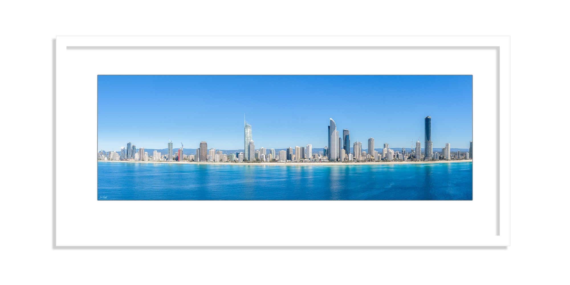 The Skyline Panorama print shown framed in white.