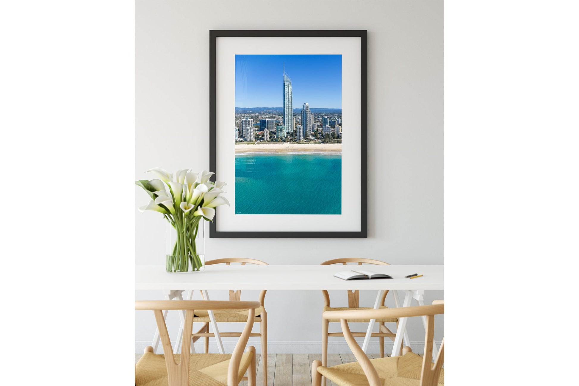 The Coastal Heights print shown framed in black.