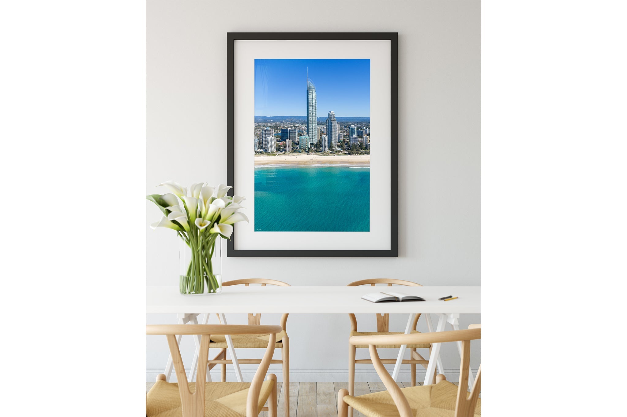 The Coastal Heights print shown framed in black.