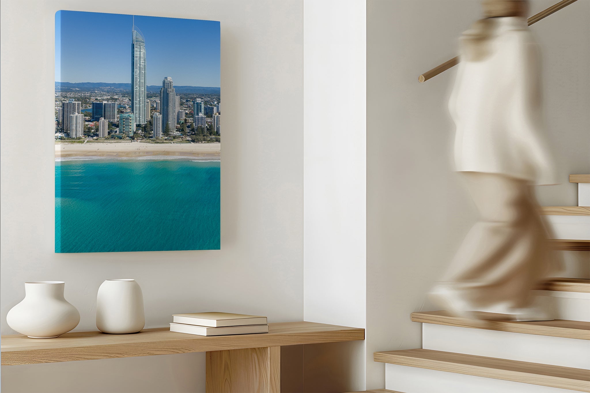 The Coastal Heights print shown as a canvas.
