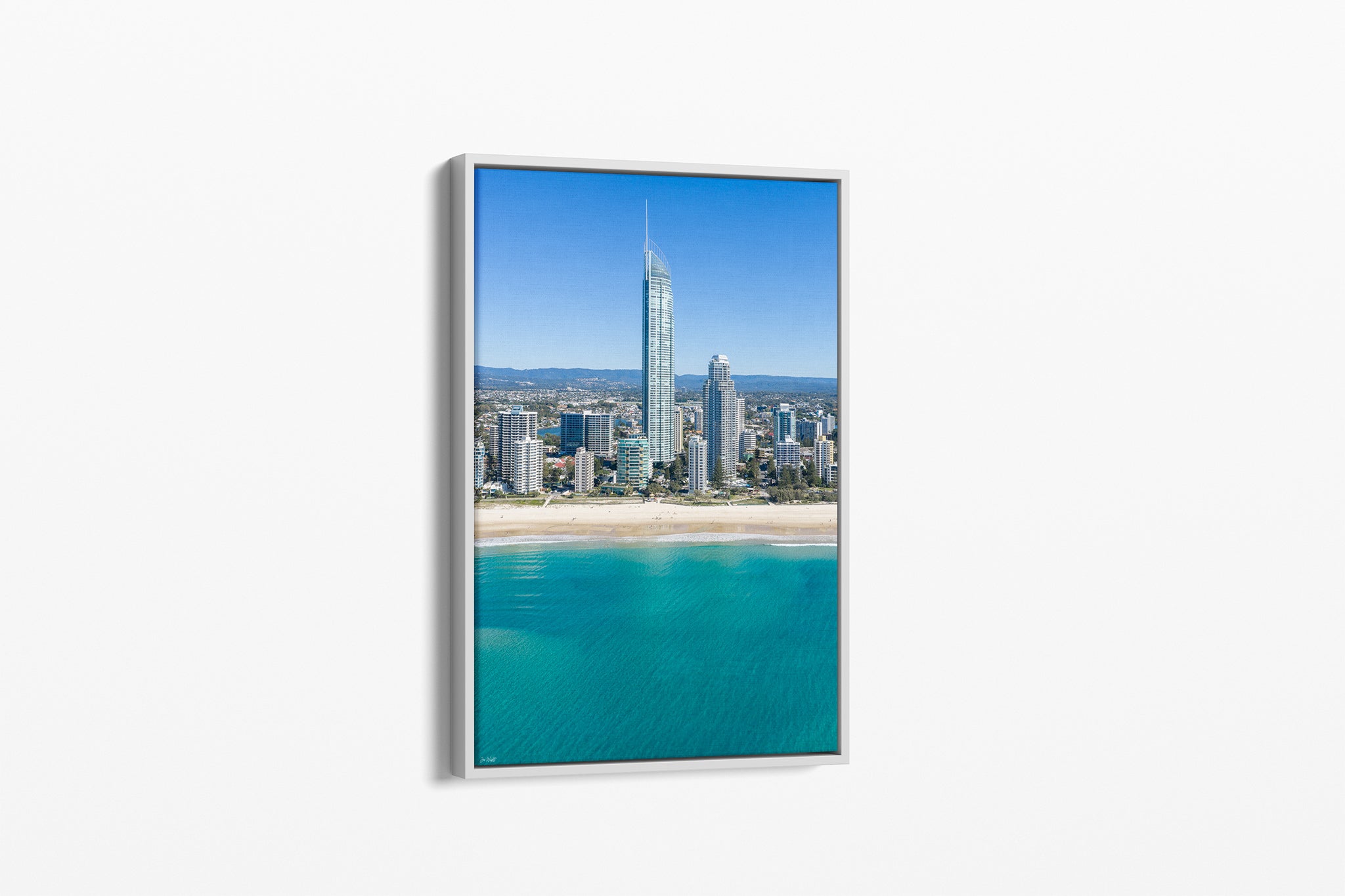 The Coastal Heights print shown as a white float-frame canvas.