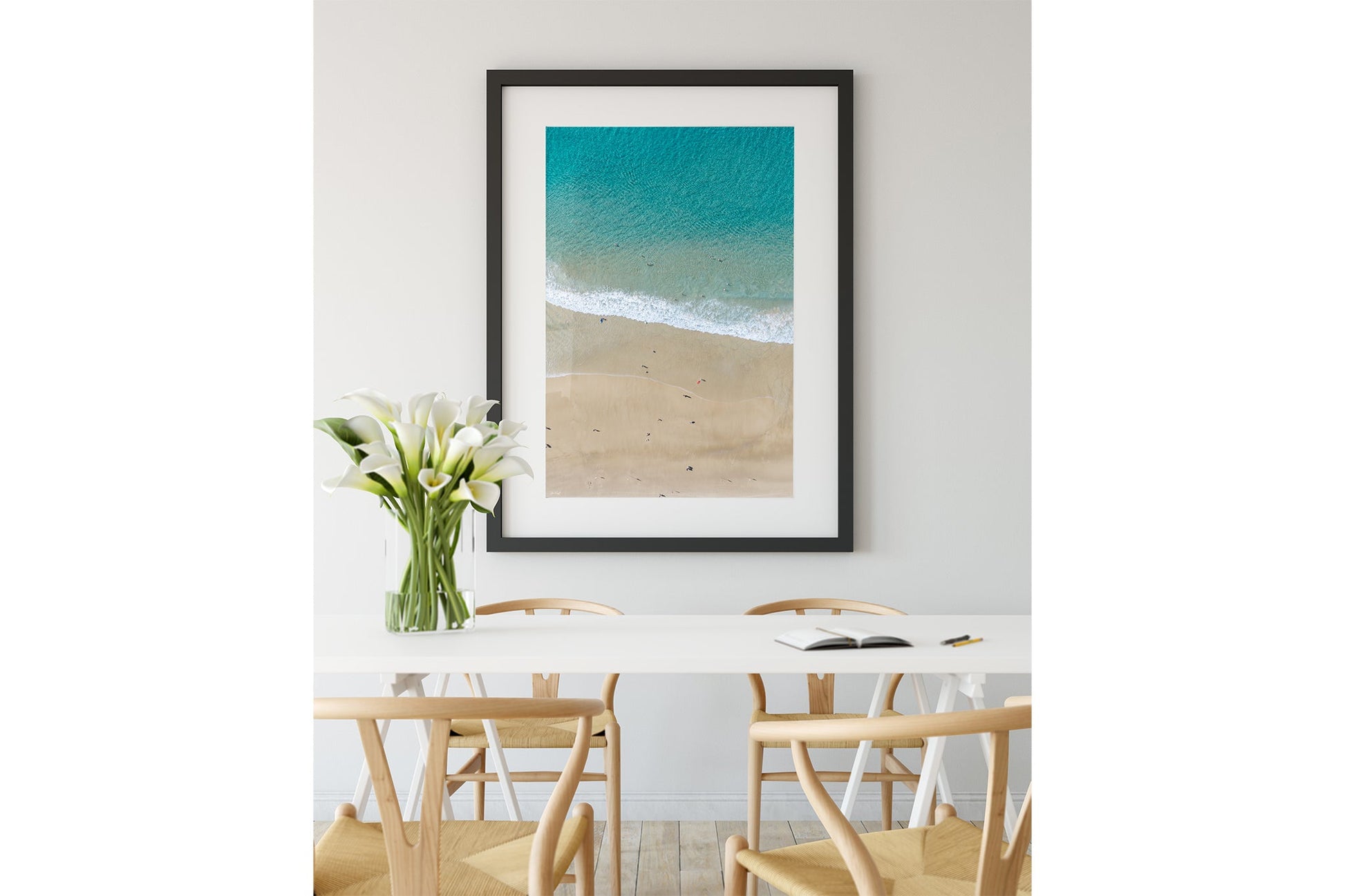 The Summer Shoreline print shown framed in black.