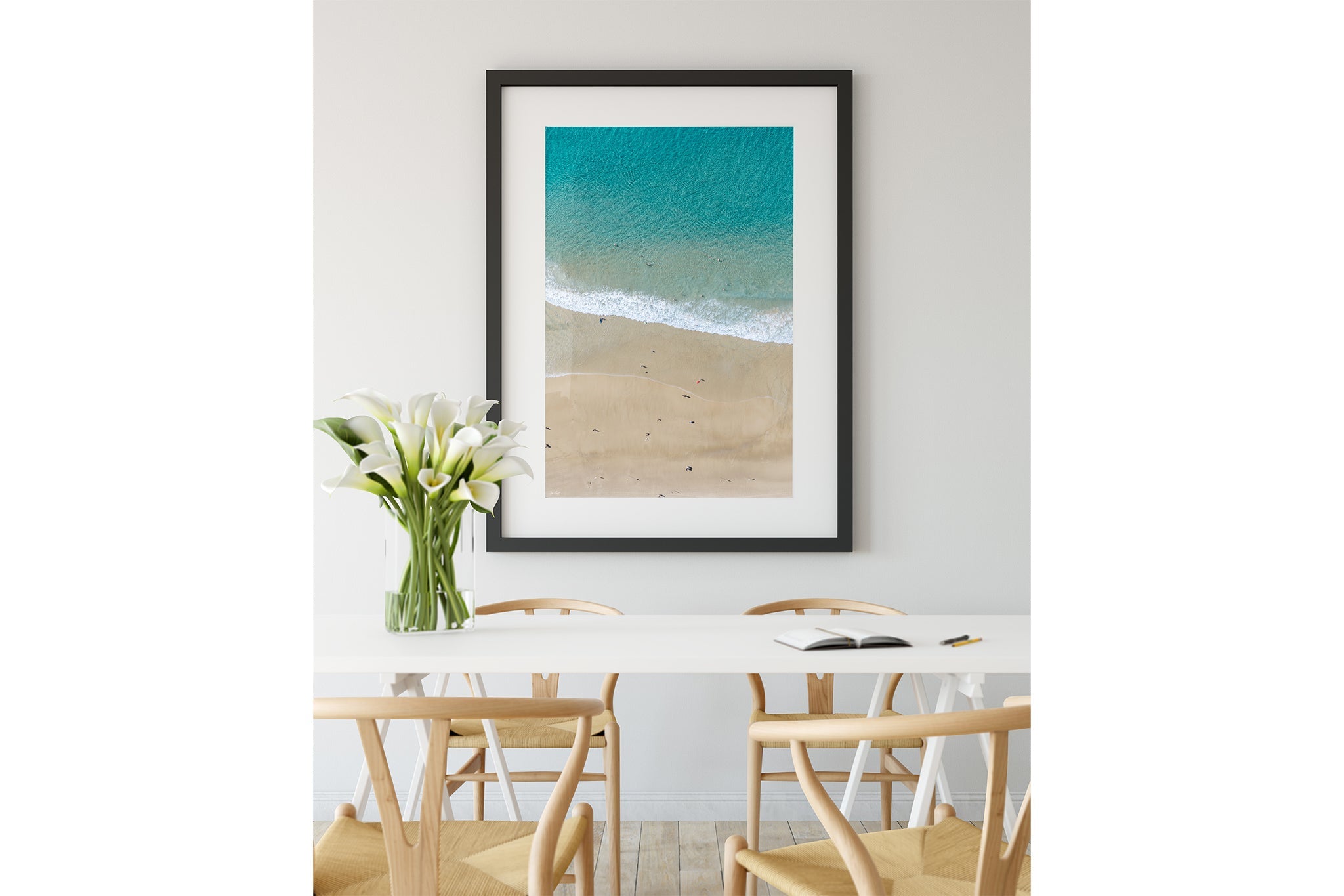 The Summer Shoreline print shown framed in black.