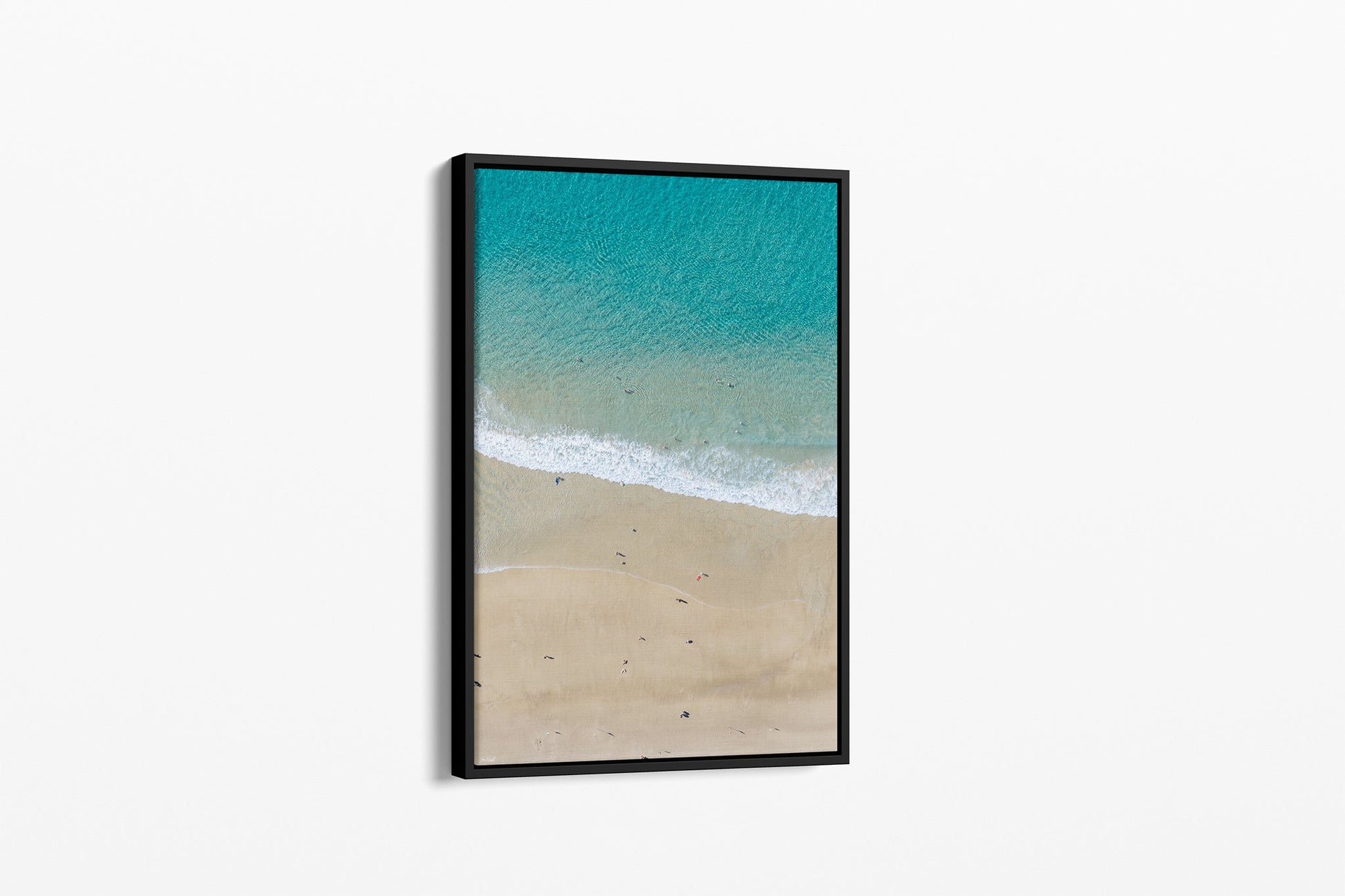 The Summer Shoreline print shown as a black float-frame canvas.