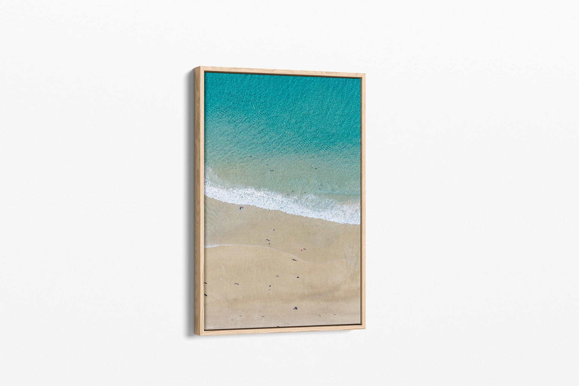 The Summer Shoreline print shown as an oak float-frame canvas.