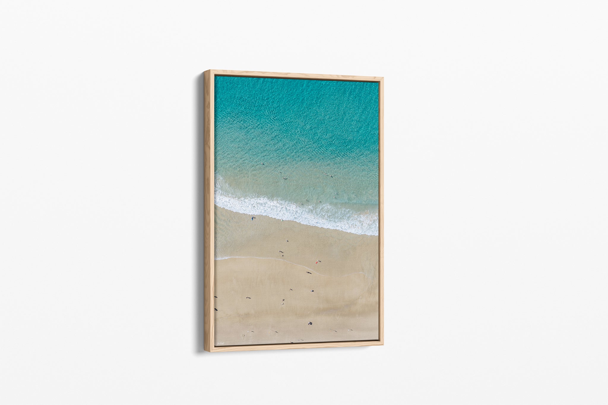 The Summer Shoreline print shown as an oak float-frame canvas.