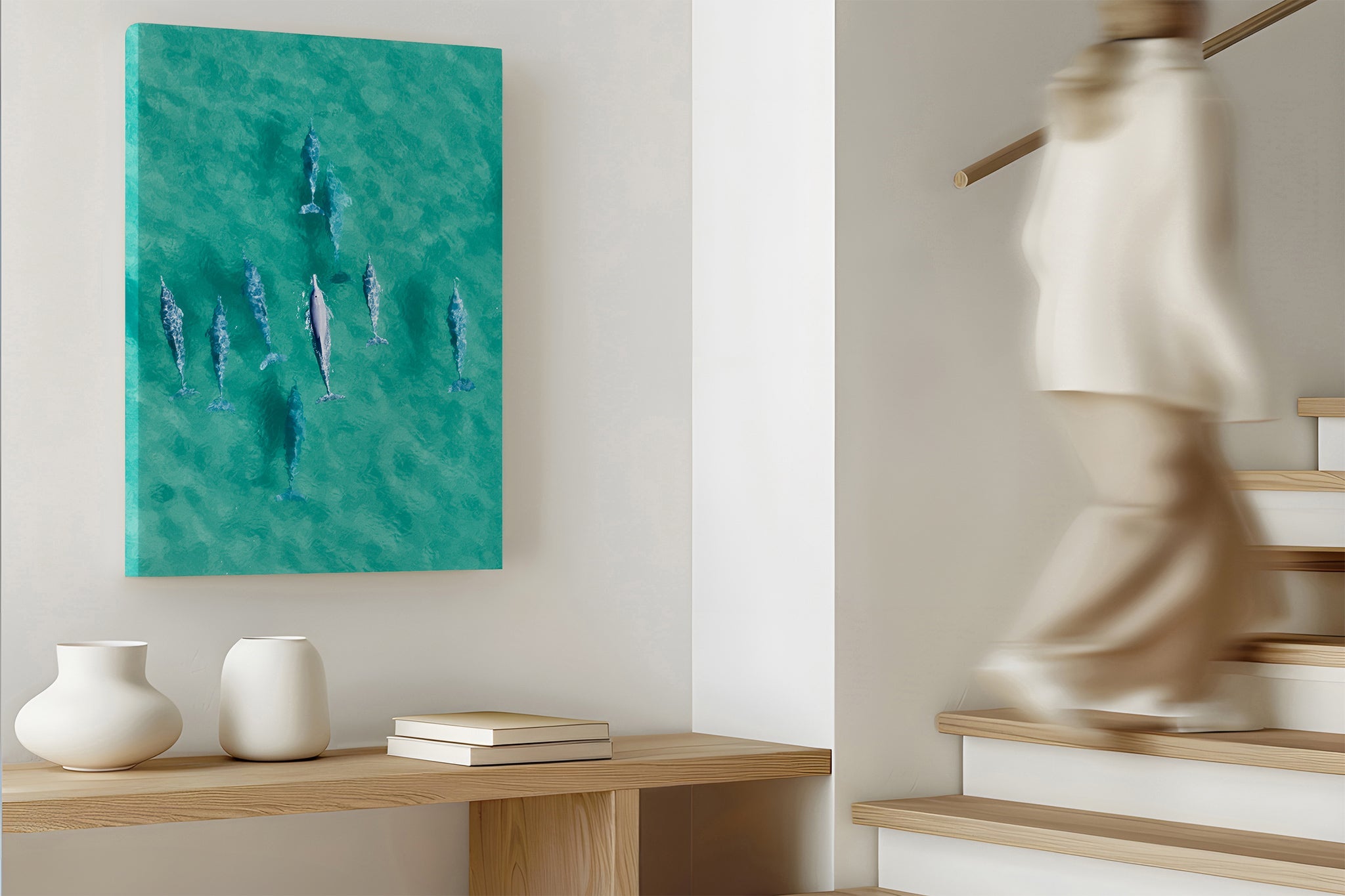 Moreton Bay dolphin print shown as a gallery canvas.