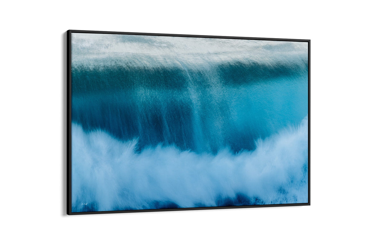 Deep Impact wave print shown as a canvas in a black float frame.