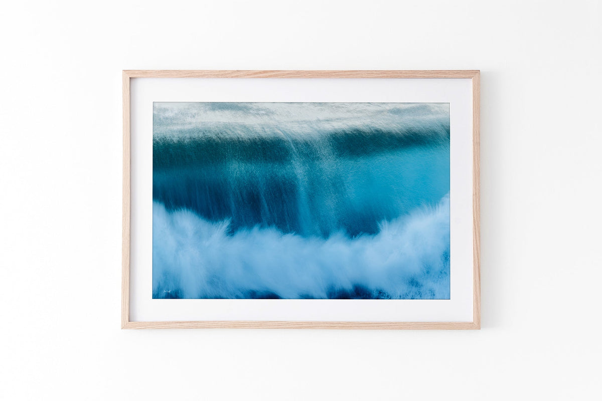 Deep Impact wave print shown framed in oak.