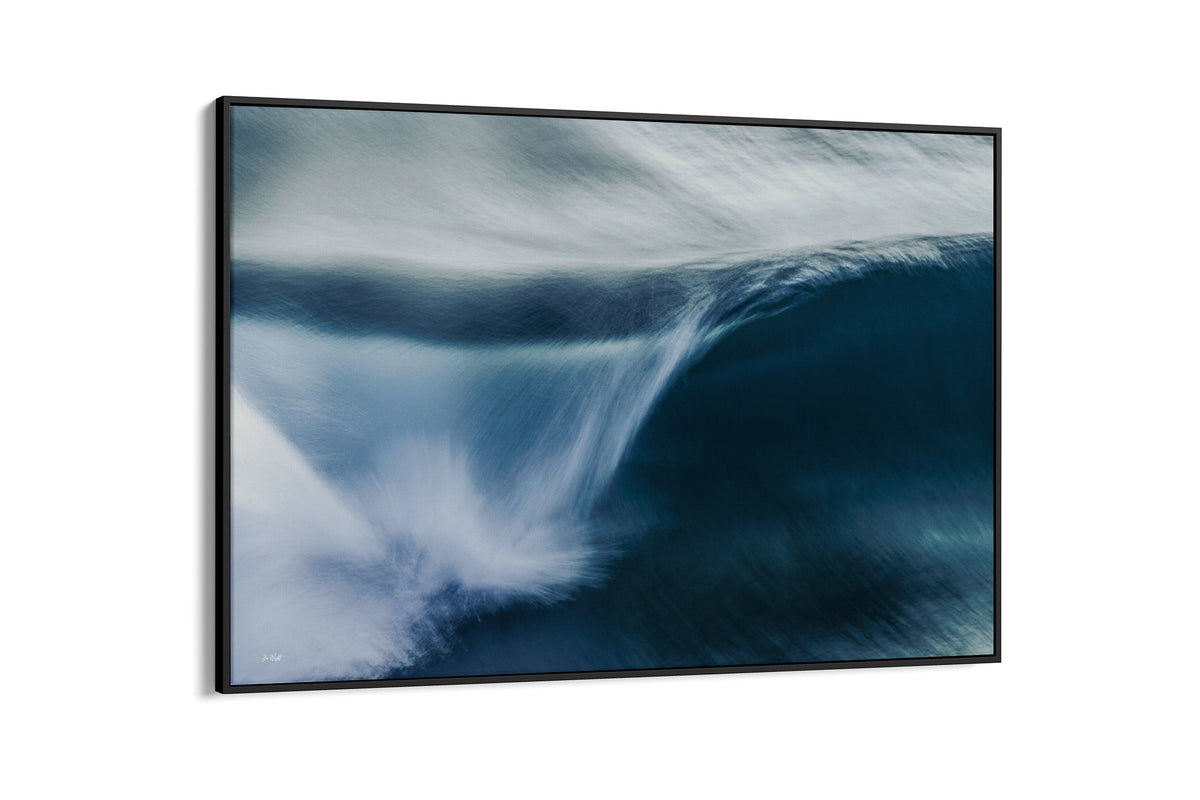 Impact Blur wave print shown as a canvas in a black float frame.
