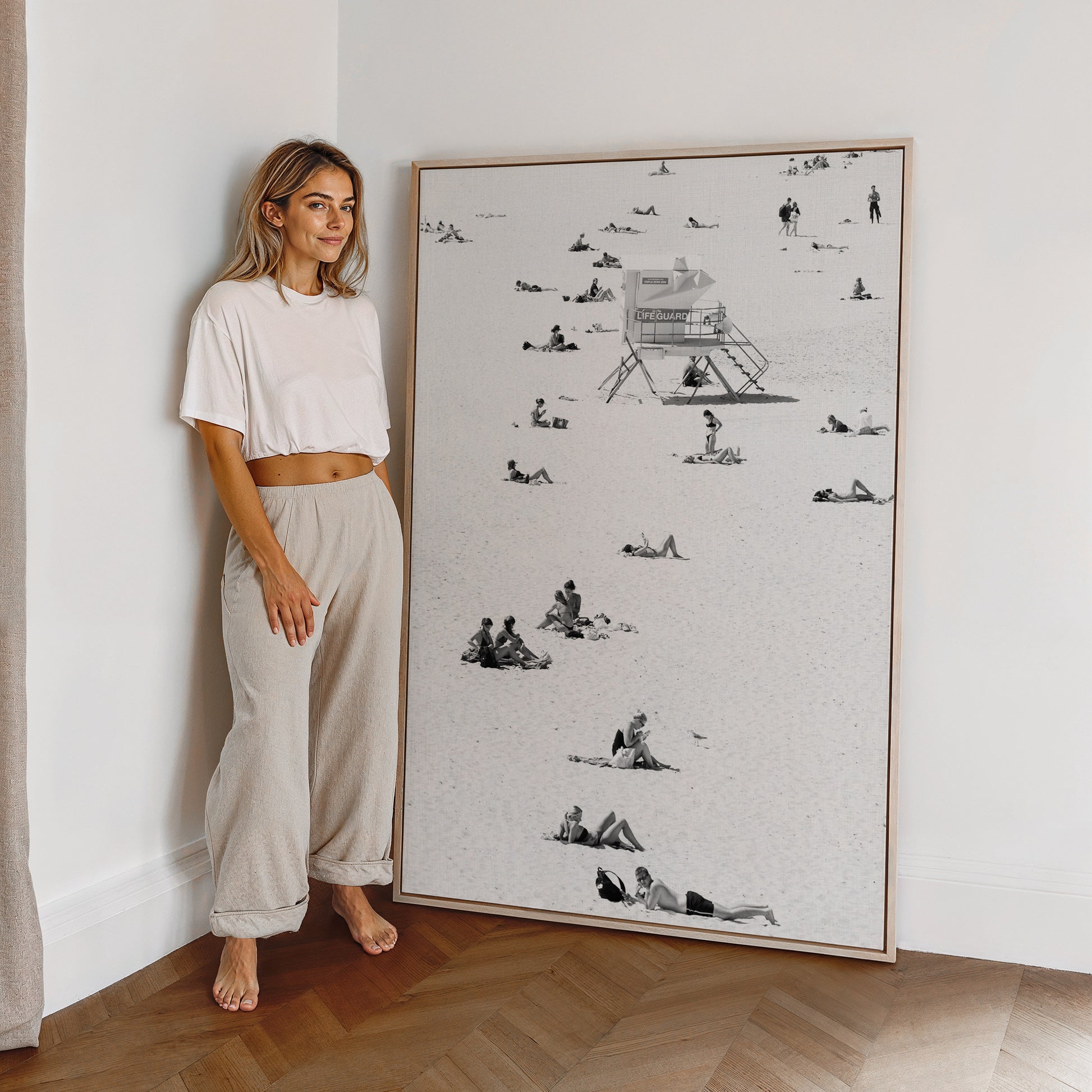 Large Bondi Beach Print Black and white Canvas