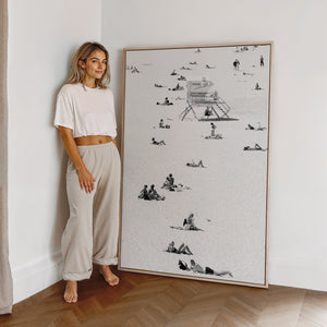Large Bondi Beach Print Black and white Canvas