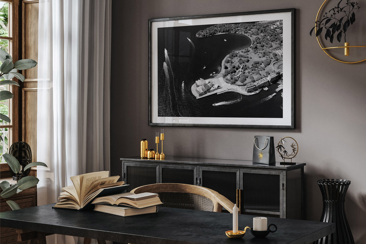 Opera House Aerial Landscape BW - Sydney, NSW Australia