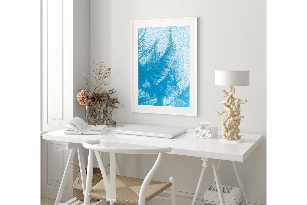 Pool Palms print shown framed in white.